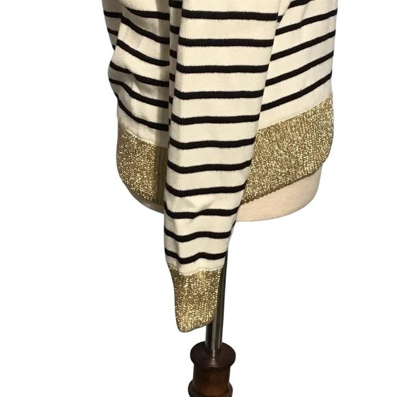 Marled Black Cream Striped Crew Neck Ribbed Sweater MED - Picture 5 of 9